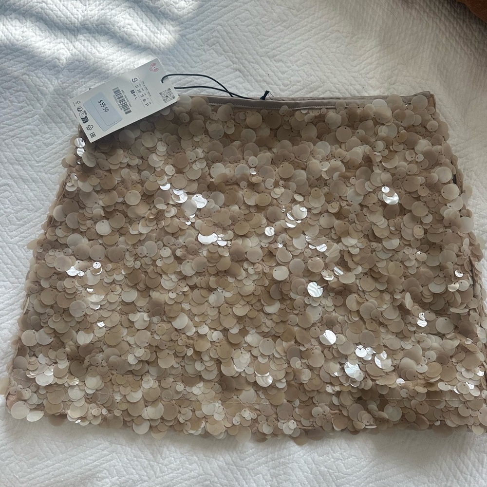 Zara Beige Sequin Skirt